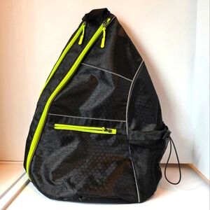 Unisex Black Crossbody Sling Bag Daypack Neon Yellow Green Sporty Travel Hiking